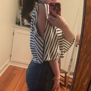 flowy black and white striped shirt